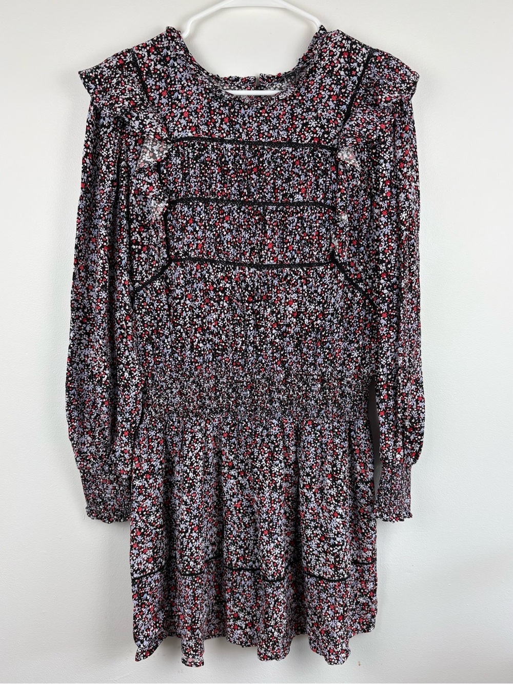 Rails Faren Mini Dress Midnight Meadow Large EUC Smocked Waist Floral Boho Chic